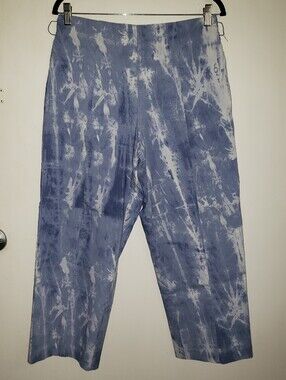 Attyre NY Blue & White Tie-Dye High Waist Cropped Pants Pull-on Sz 12